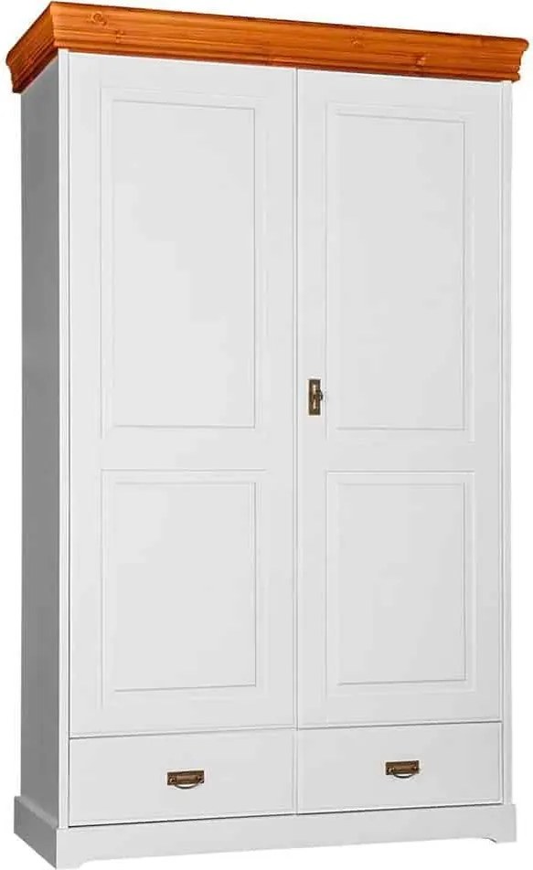 Dulap lemn masiv alb-natur Florence, 132 × 62 × 218 cm