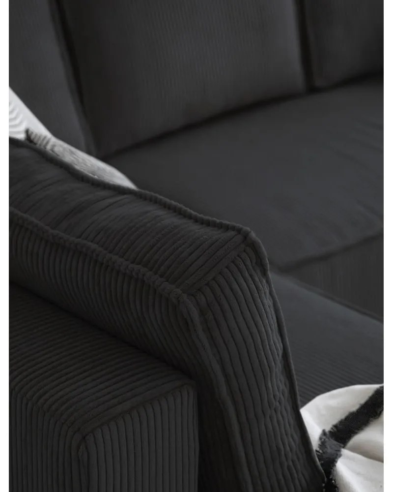 Colțar gri antracit extensibil cu tapițerie din catifea reiată (cu colț pe partea stângă /în formă de "U") Brave Dave – Miuform