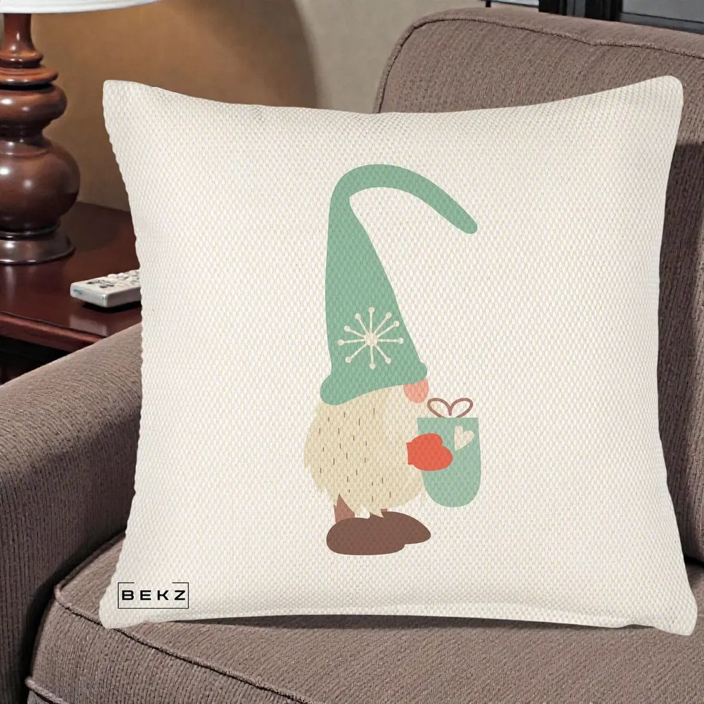 Perna Decorativa Gnom Nordic cu Cana Calda Menta, 40x40 cm, Crem Reliefat, Husa Detasabila, Perna Inclusa, BEKZ®