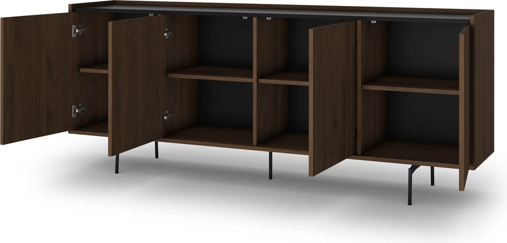 Comodă patru uși Zenar 200 cm - nuc elegant / negru