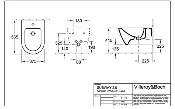 Bideu suspendat Villeroy & Boch, Subway 2.0, 37 cm, alb alpin