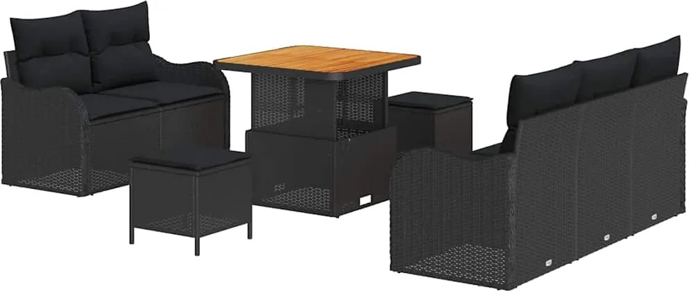 vidaXL Set de canapele pentru grădină cu pernă cu pernă 8 pcs Negru