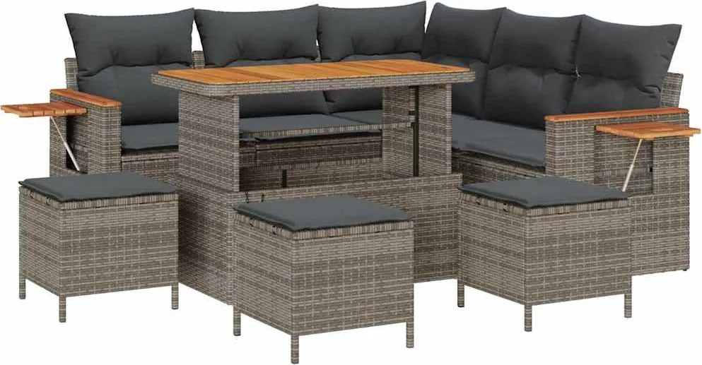 vidaXL Set de canapele pentru grădină cu pernă 9 pcs Gri