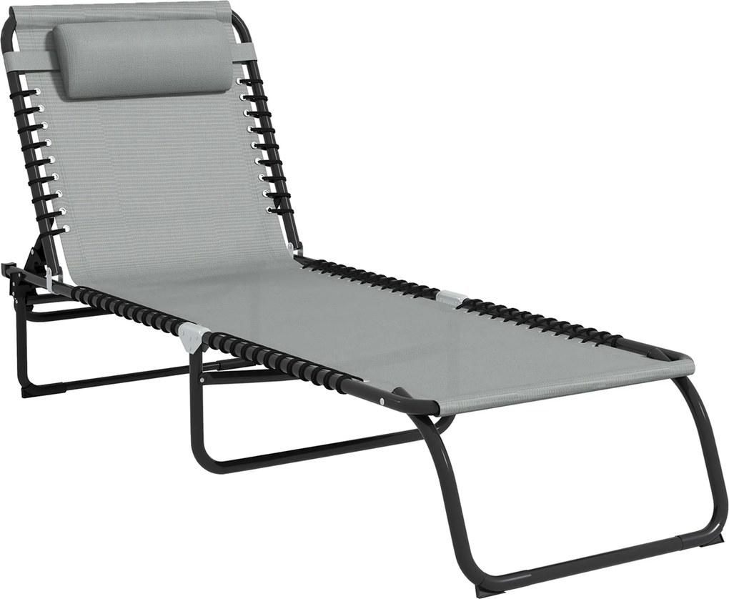 Outsunny Șezlong, pliant, husă respirabilă, cadru metalic, 189 x 58 x 30 cm, Gri deschis | Aosom Romania