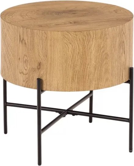Masă de cafea rotundă Liviano 45 cm cu picioare metalice - stejar natural / negru