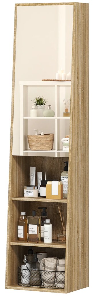 HOMCOM Mobilier baie coloană trapezoidal cu ușă oglindă, raft 6 nivele, 40 x 30 x 165 cm | Aosom Romania