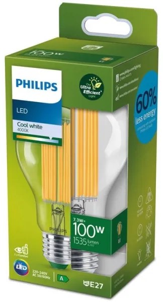 Bec LED FILAMENT Philips A60 E27/7,3W/230V 4000K