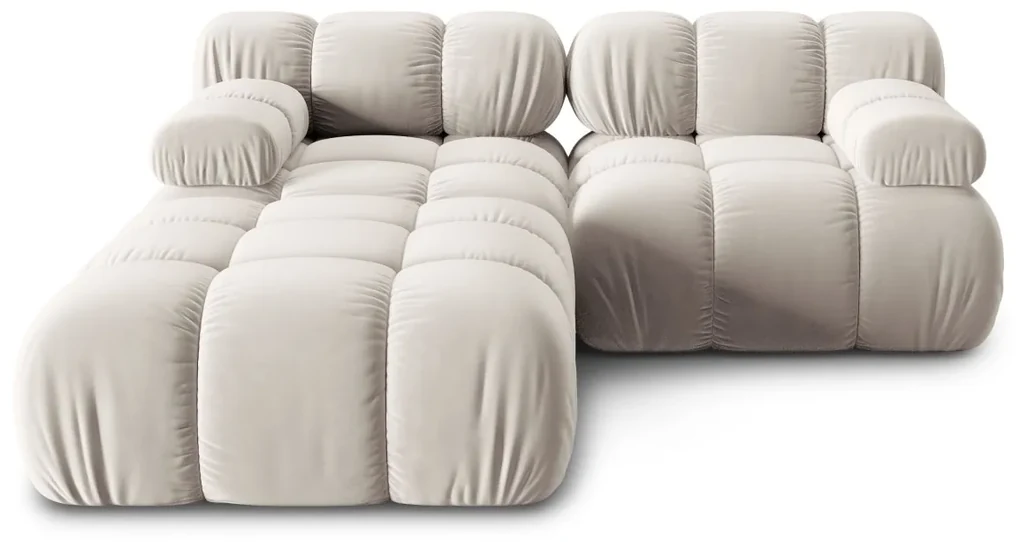 Coltar modular Bellis cu 3 locuri si tapiterie din catifea, bej deschis