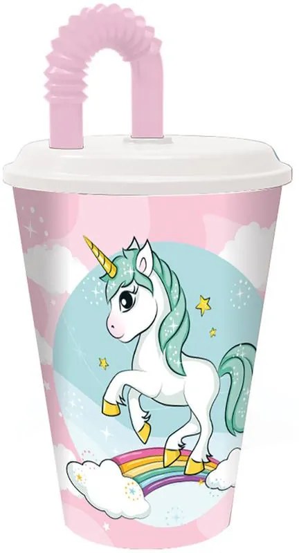 Unicorn Pahar Range cu pai, plastic 430 ml