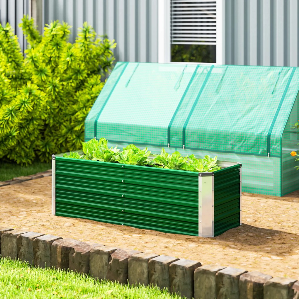Outsunny Pat de Grădină Ridicat Fără Fund, din Oțel, cu 2 Zone de Cultivare, 125x47x40 cm, Verde | Aosom Romania