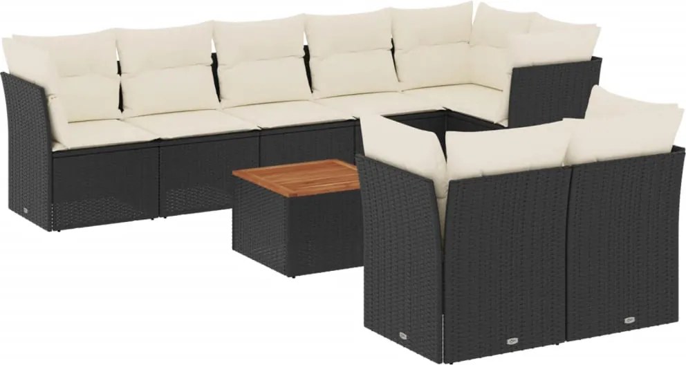 vidaXL Set mobilier de grădină cu perne, 9 piese, negru, poliratan