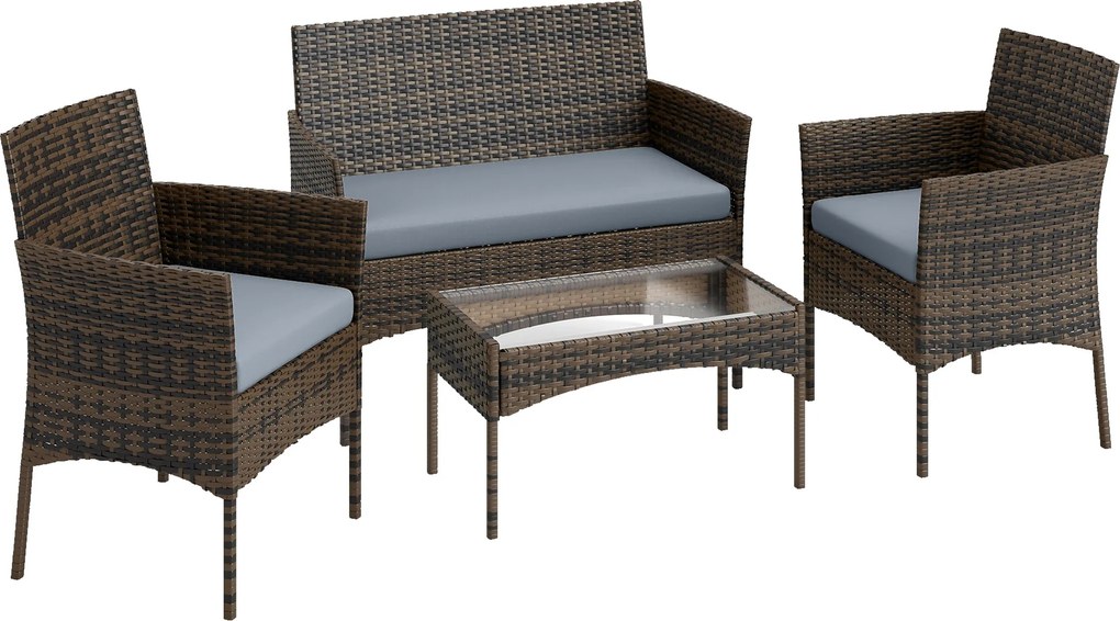 Outsunny Set Mobilier de Grădină din 4 Piese cu Canapea, 2 Fotolii și Măsuță de Cafea, 102x58x82 cm, Maro | Aosom Romania