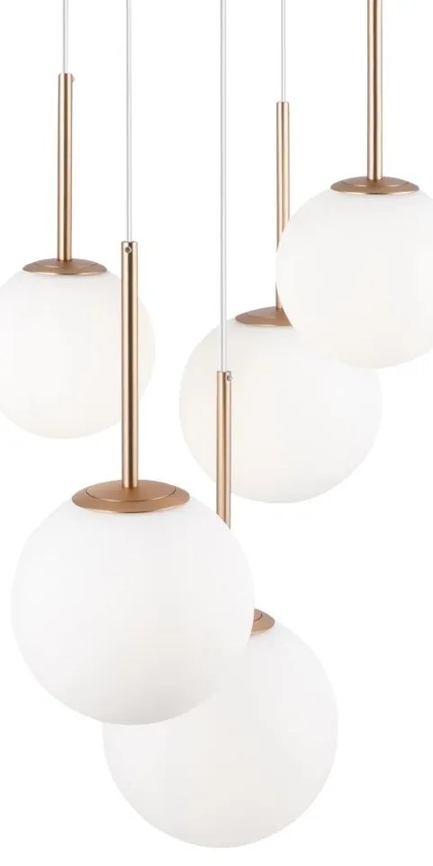 Lustra cu 5 pendule design modern Basic form auriu/ alb