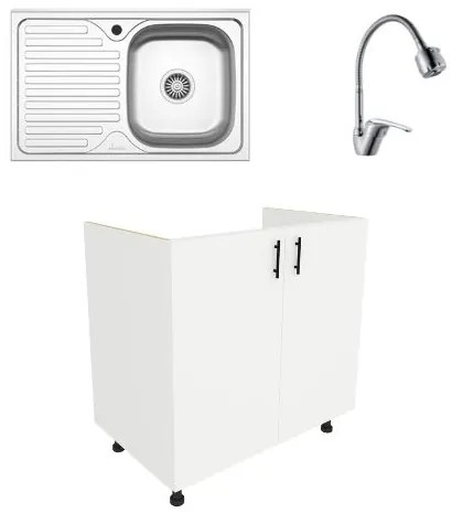Set Masca Chiuveta Karo, Alb, 80 x 50 x 80 cm, Chiuveta Inox, Cuva dreapta, Baterie Flexibila