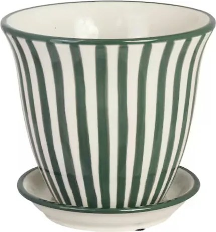Ghiveci din ceramică pictat manual cu dungi, Ø 16 x H 13,5 cm, verde închis, „Miriam"