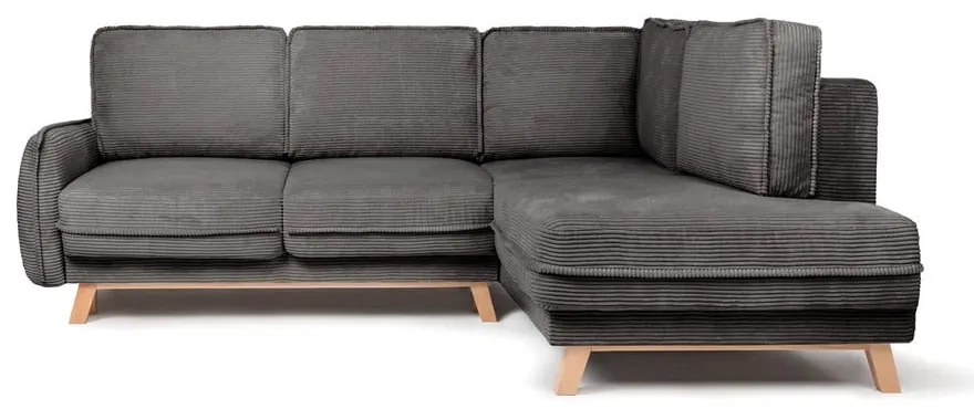 Colțar gri extensibil cu tapițerie din catifea reiată (cu colț pe partea dreaptă) Tori – Bonami Selection