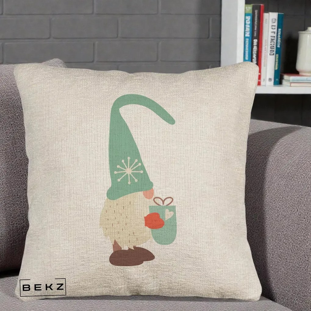 Perna Decorativa Gnom Nordic cu Cana Calda Menta, 40x40 cm, Bej Canapea, Husa Detasabila, Perna Inclusa, BEKZ®
