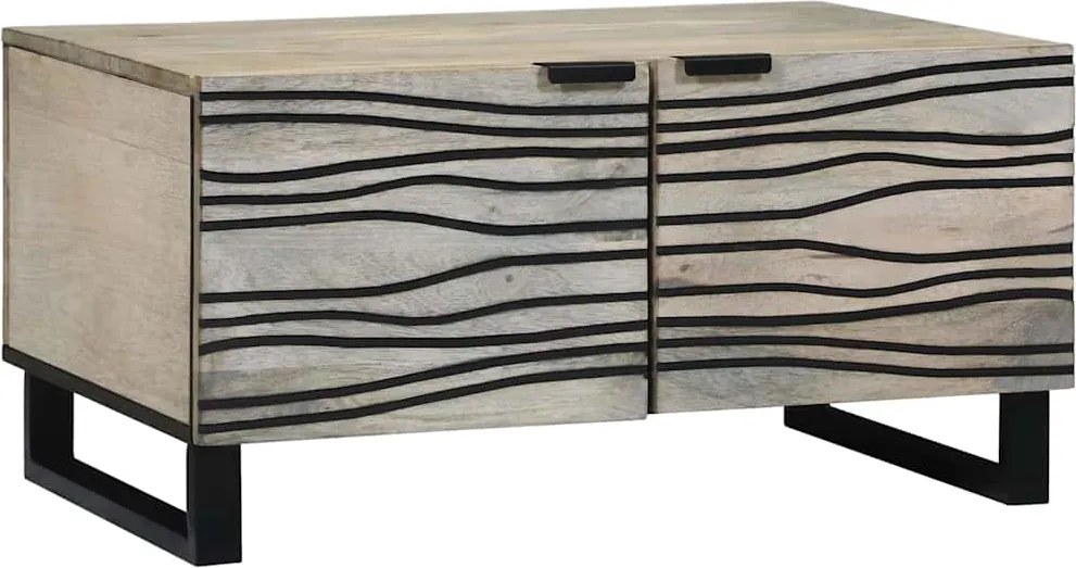 vidaXL Masă de cafea Bej și negru 80 x 50 x 40 cm Lemn masiv de acacia