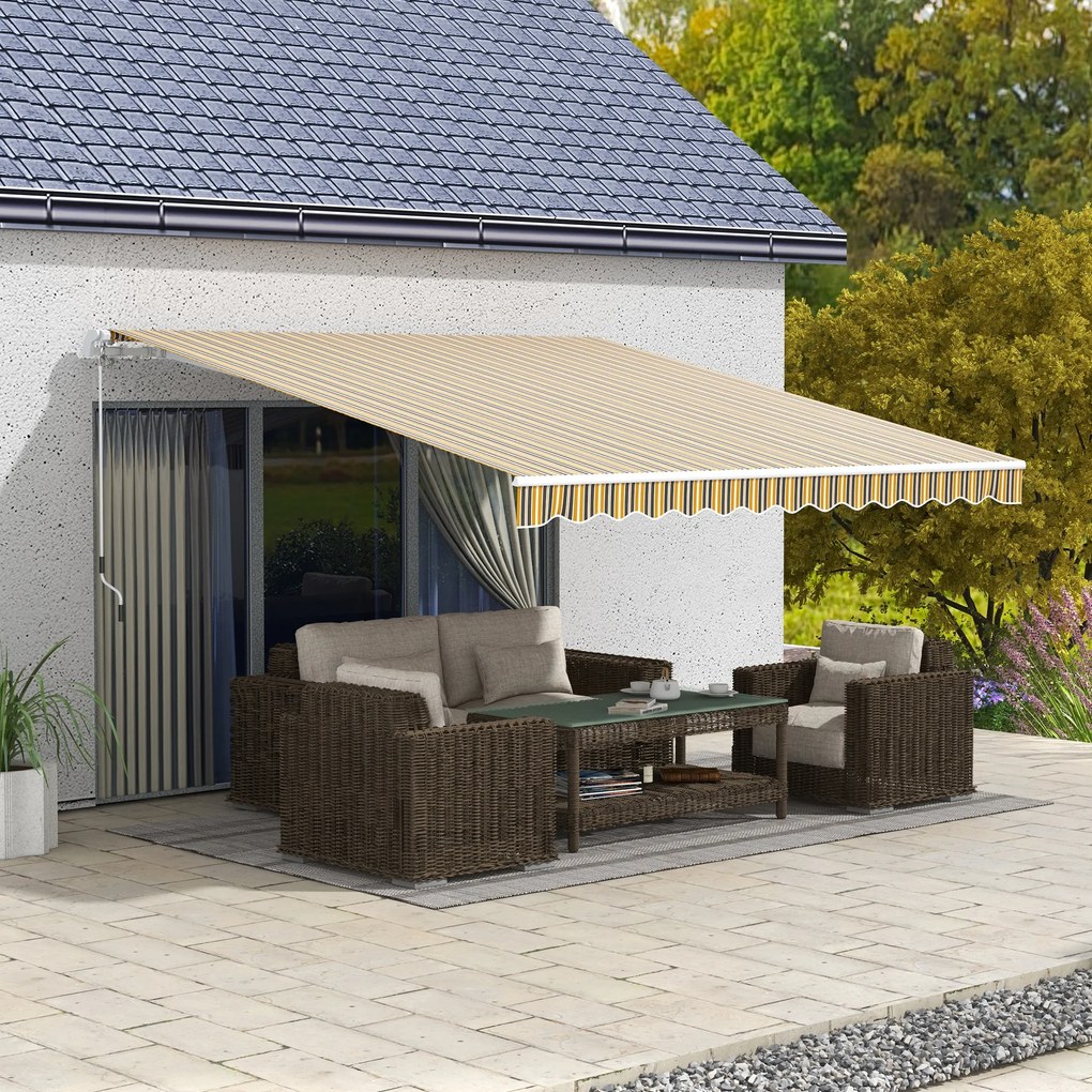 Outsunny Copertină Pliabilă pentru Exterior, Copertină Tip Roll-Up cu Deschidere Manivelă, 350x250 cm, Galben | Aosom Romania