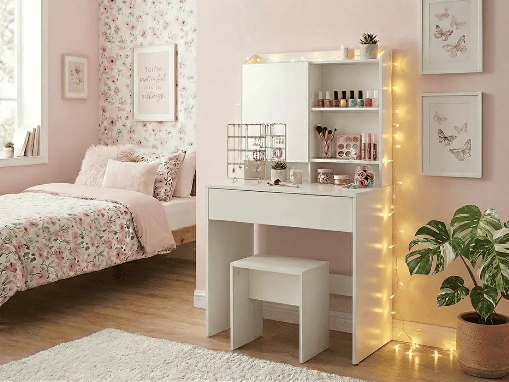 Masuta de toaleta cu oglinda LUNAVI 70x40 cm, albă