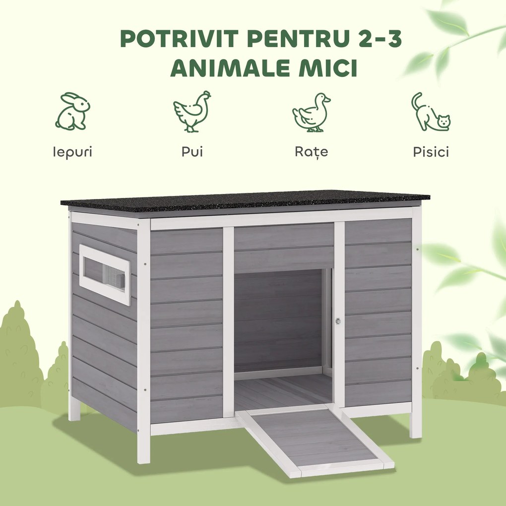 PawHut Căsuță pentru Rațe cu Acoperiș Rabatabil, Ferestre și Rampă, din Lemn, 93x70x72 cm, Multicolor | Aosom Romania