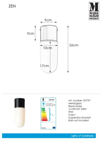 Markslöjd 107797 - Plafonieră baie ZEN 1xE27/15W/230V IP44