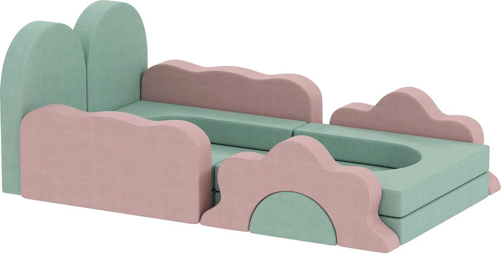 AIYAPLAY Set de 12 piese blocuri din spumă pentru cățărat, construit, târâre, saltele de joacă pentru interior cu husă din cord, Verde+Roz | Aosom Romania