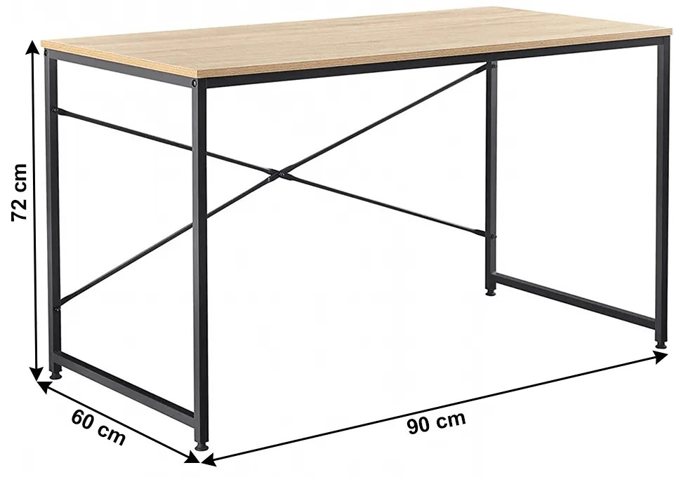 Birou, stejar / negru, 90x60 cm, MELLORA