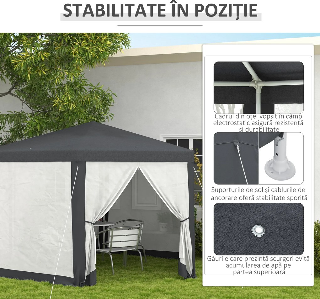 Outsunny Pavilion 4x4 m de Gradina Hexagonal cu Pereti din Plasa, 2 Usi si Picioare Reglabile, Pavilion din Metal si Poliester | Aosom Romania