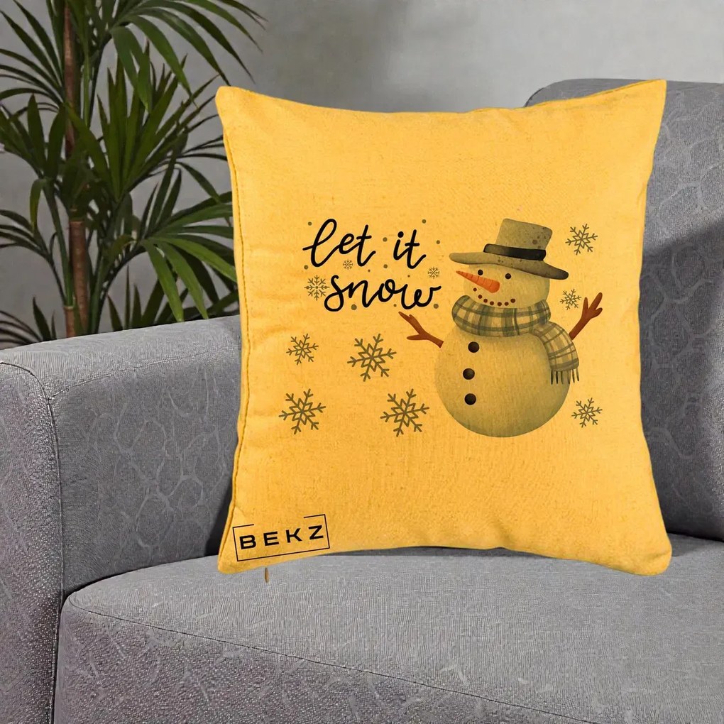 Perna Decorativa Let It Snow Om de Zapada, 40x40 cm, Galben, Husa Detasabila, Perna Inclusa, BEKZ®