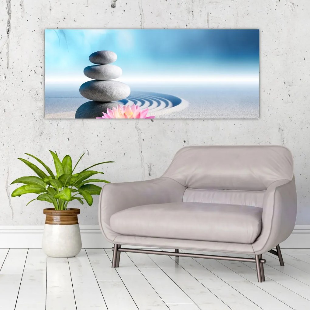 Tablou cu nisip, crin și pietrele spa (120x50 cm)