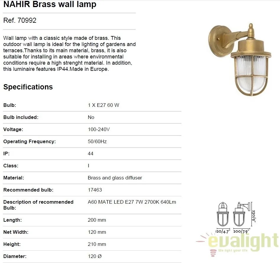 Aplica de exterior din alama stil clasic NAHIR 70992