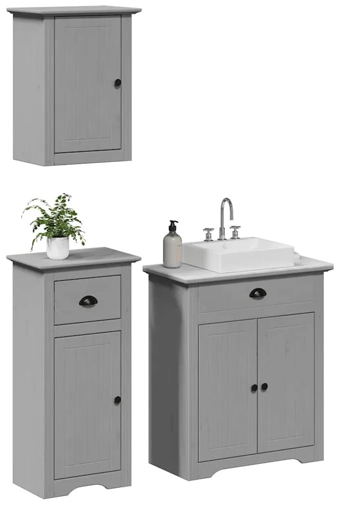 vidaXL Set de mobilier de baie din 3 piese lemn masiv de pin gri
