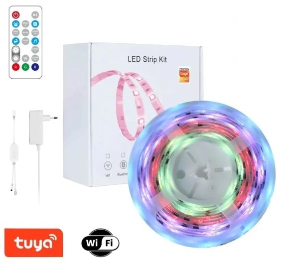 Bandă LED RGB dimabilă MUSIC 18W/230V 5m IP65 Wi-Fi Tuya Immax NEO 07734L + telecomandă