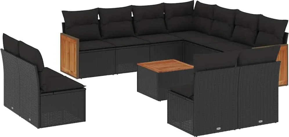 vidaXL Set canapele de grădină, 12 piese, cu perne, negru, poliratan