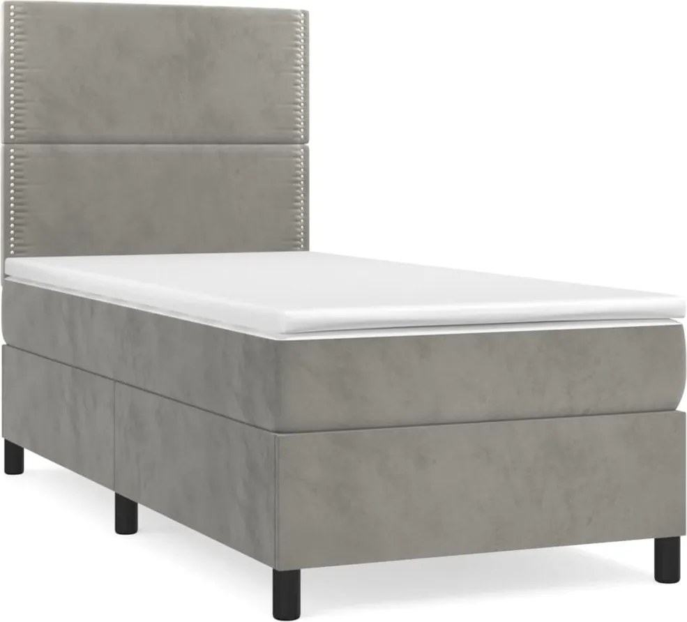vidaXL Pat box spring cu saltea, gri deschis, 100x200 cm, catifea