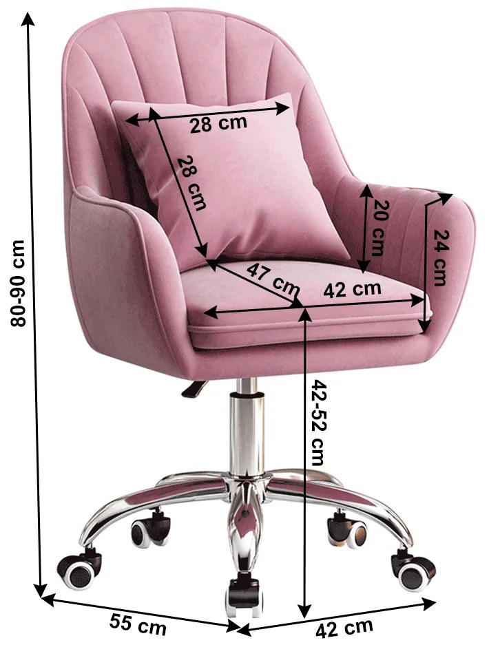 Scaun de birou, tesatura de catifea albastra / crom, KLIAN Scaun de birou, tesatura de catifea roz / crom, KLIAN