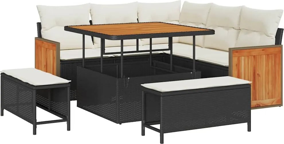 vidaXL Set de canapele pentru grădină cu pernă 8 pcs Negru și Crem