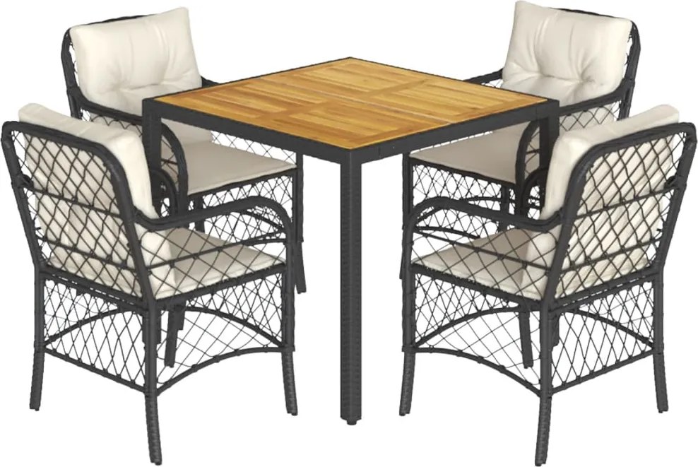 vidaXL Set mobilier de grădină cu perne, 5 piese, negru, poliratan