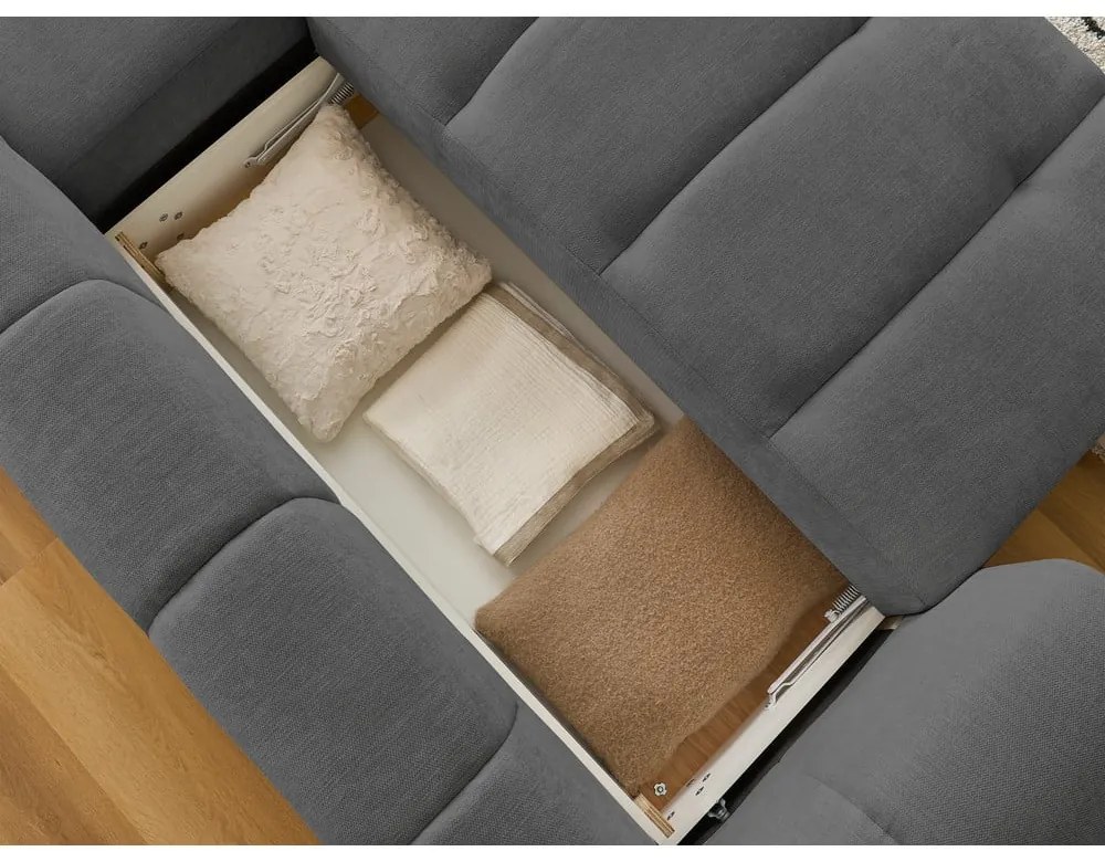 Colțar gri închis extensibil/cu spațiu de depozitare (cu colț pe partea dreaptă/cu șezlong) Fuji – Bobochic Paris