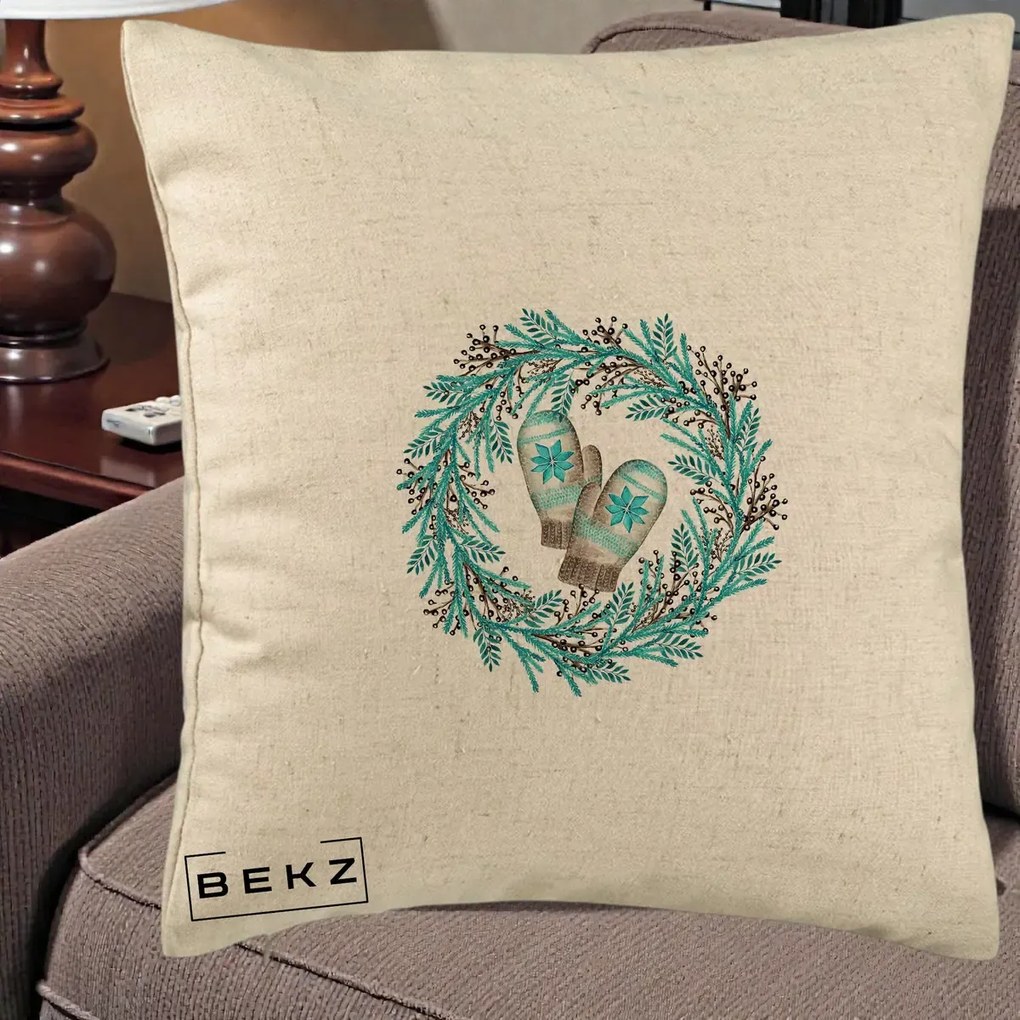 Perna Decorativa Coroana Turcoaz cu Manusi, 40x40 cm, Bej, Husa Detasabila, Perna Inclusa, BEKZ®