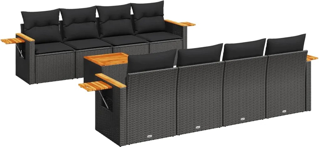vidaXL Set mobilier de grădină cu perne, 9 piese, negru, poliratan