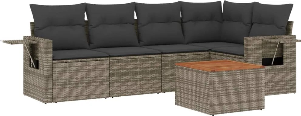 vidaXL Set mobilier grădină cu perne, 6 piese, gri, poliratan