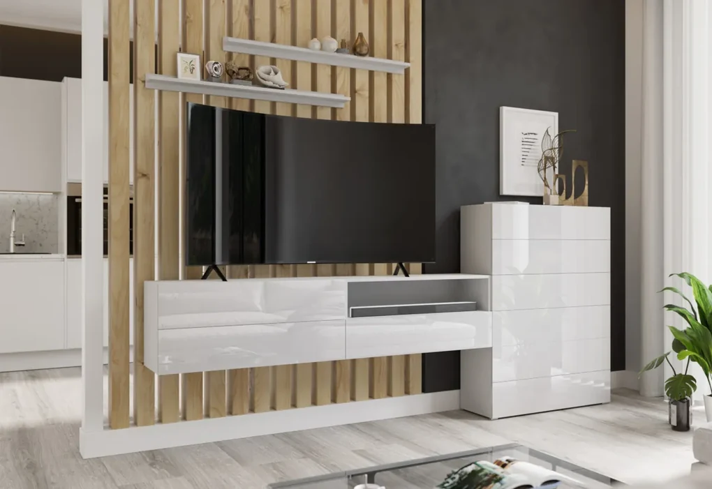 Expedo Set mobilier ELPASO 54 + LED iluminat, alb/alb luciu