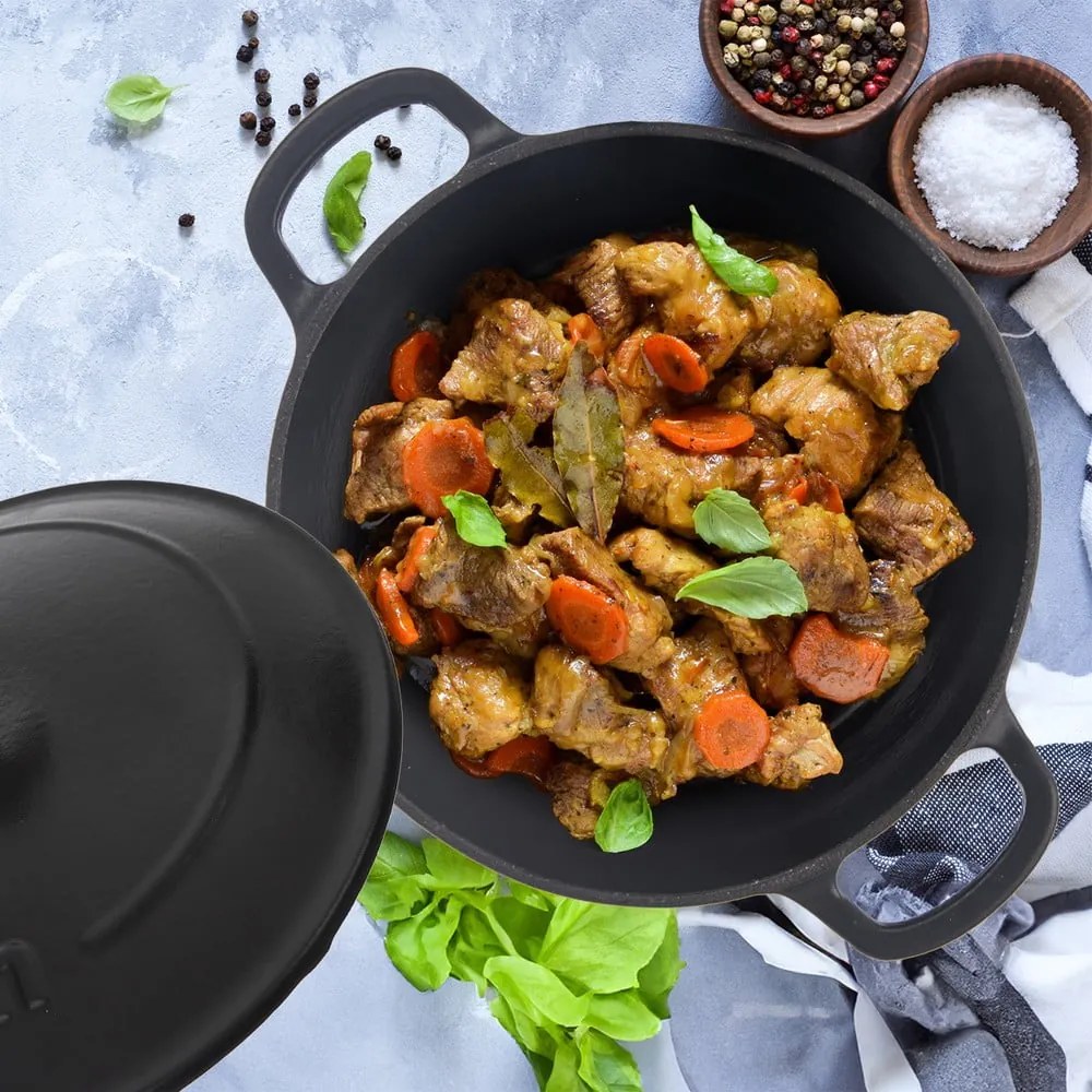 Oală cu capac din fontă 5,2 l adecvată pentru plita cu inducție LITINA SMALT – Orion