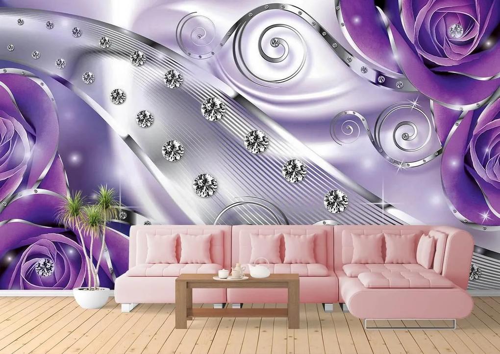 Fototapet 3D, Flori violet si pietre pretioase Art.05038
