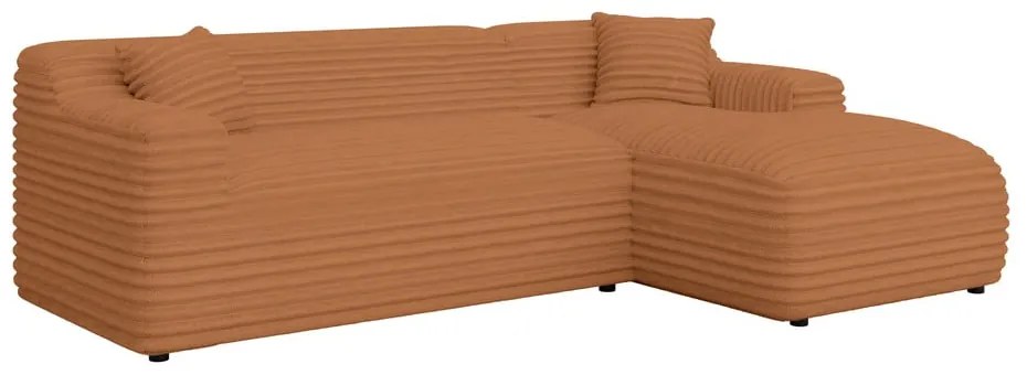 Colțar teracotă cu tapițerie din catifea reiată (cu colț pe partea dreaptă, cu șezlong) Martin – Ropez