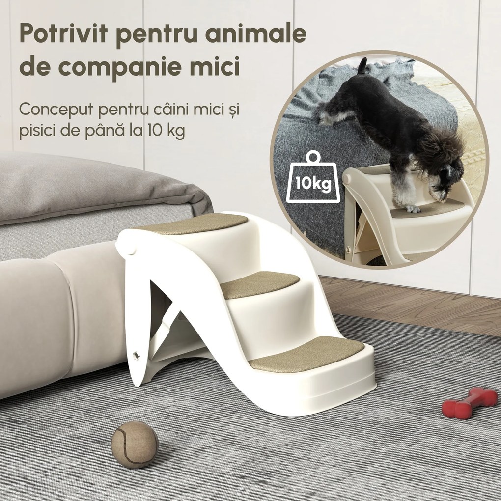 PawHut Scară Pliabilă 3 Trepte Antiderapante pentru Câini, din Polipropilenă, Bej | Aosom Romania