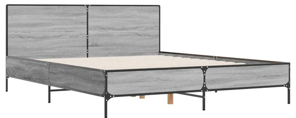 3279995 vidaXL Cadru de pat, gri sonoma, 120x200 cm, lemn prelucrat și metal