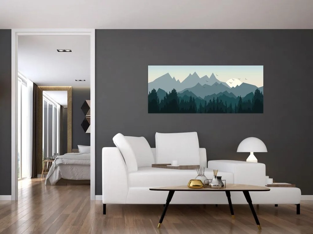 Tablou - Munții cu privirea graficeanului (120x50 cm)